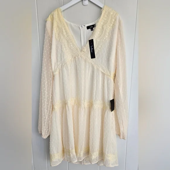 Wistful Moment Ivory Swiss Dot Long Sleeve Dress Size L - Picture 3 of 16